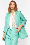 Ensemble de mode féminine aqua tailleur blazer blouse chemisier polka dot hauts bas trousers高腰
