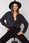 Chemise noire femme oversize coton polyester élégante chic moderne bureau soirée casual longue manche