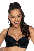 Soutien-gorge push-up élégant dentelle noire rembourré ajustable bretelles réglables nœud décoratif lingerie féminine