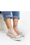 baskets montantes femme toile rose pâle casual confortable maintien cheville semelle caoutchouc vulcanisée bout renforcé œillets métalliques lacets blancs rétro