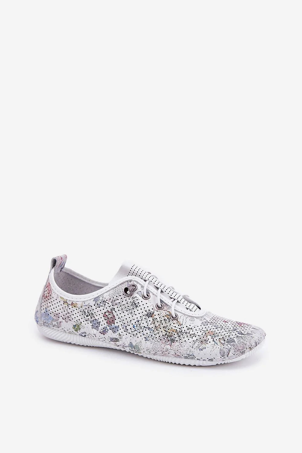Chaussures basses femme cuir floral multicolore style urbain confortable lacets métalliques sneakers mode printemps été 2023
