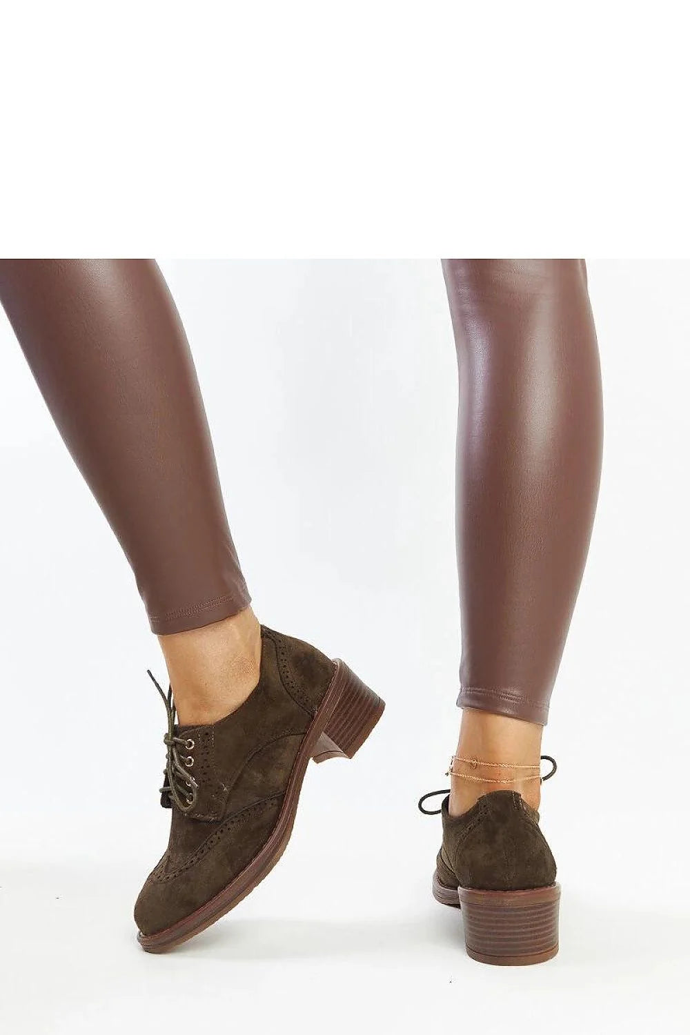 Chaussures basses derby cuir daim brun foncé brogue talon modéré femme confort occasions semi-formelles