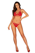 Ensemble de lingerie sexy rouge vif dentelle florale soutien-gorge sans armature string élasthanne polyester femme