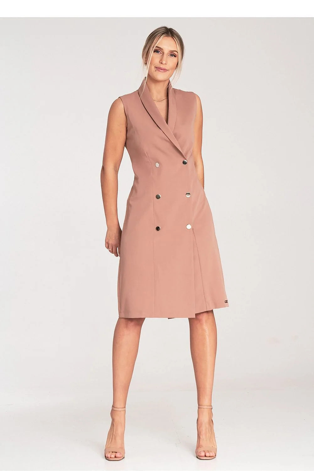 Robe midi élégante sans manches inspirée blazer rose poudré coupe structurée occasionnels femme polyester viscose