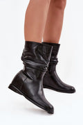 bottines femme Maciejka cuir naturel noir mi mollet tige froncée talon bas plat doublure chaude bout rond semelle souple confort