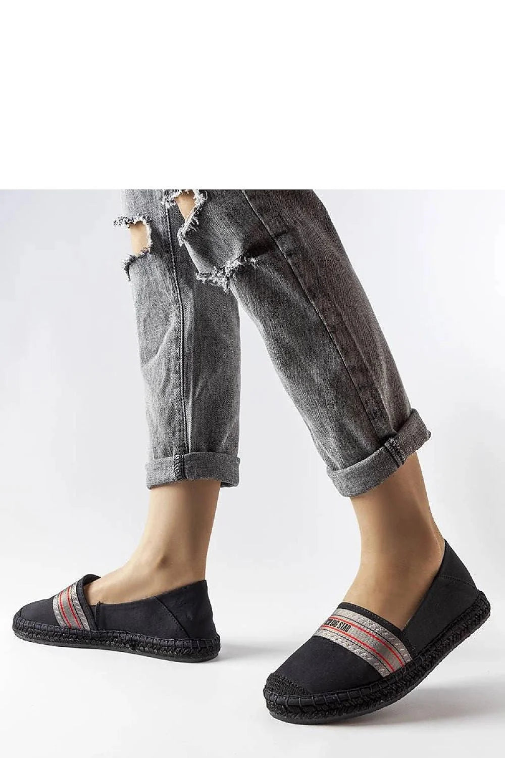 Espadrille Solea femme été 2023 style casual noir bandes grises rouges tissu respirant confortable marche