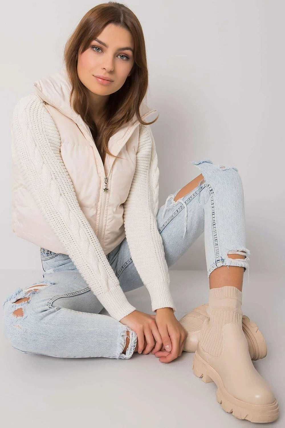 Gilet matelassé femme polyester style urbain chaud imperméable sans manches col montant élégant hiver