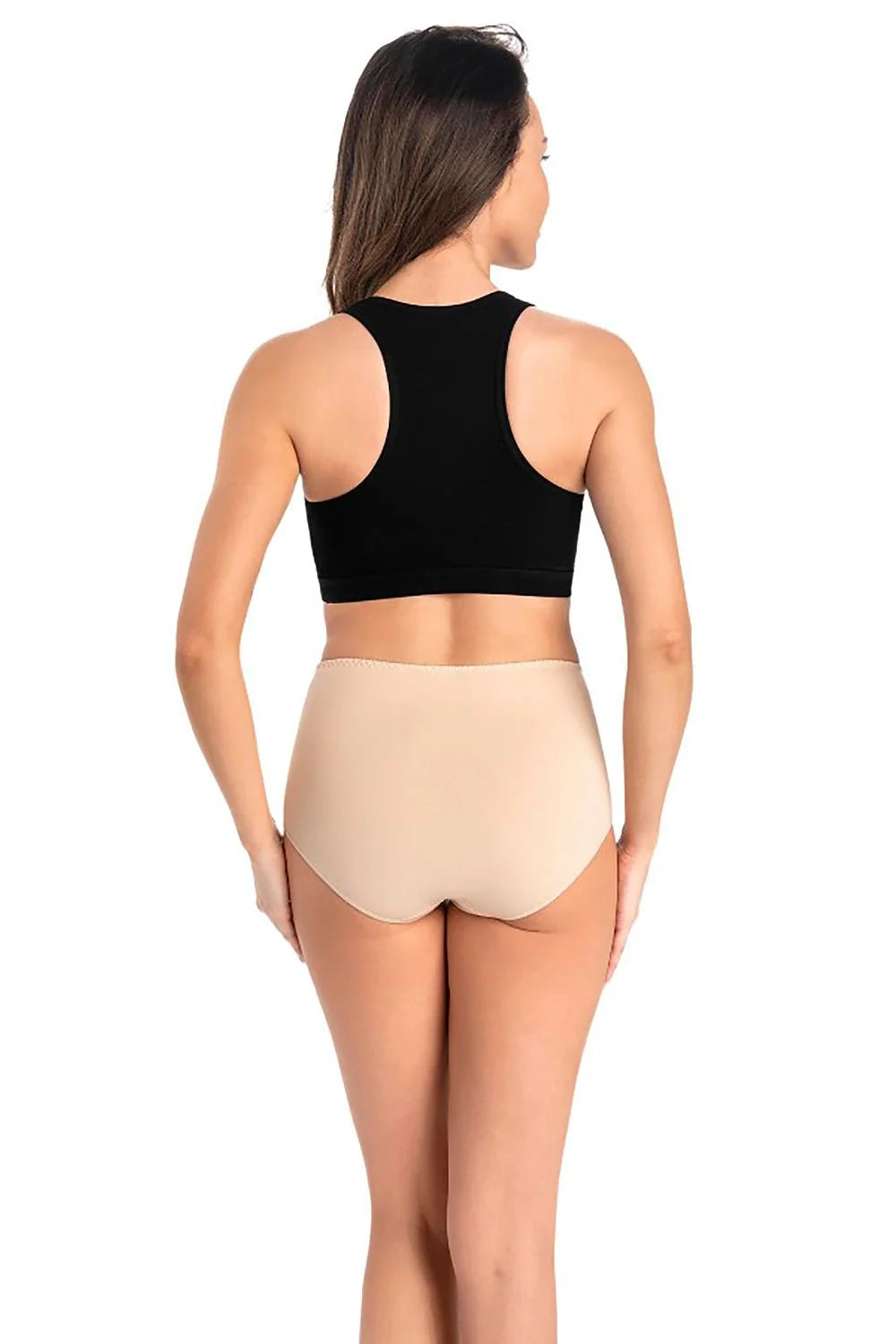 Ensemble sportif femme culottes taille haute slip coton haute qualité maintien confortable beige naturel haut opaque maille noire ajusté