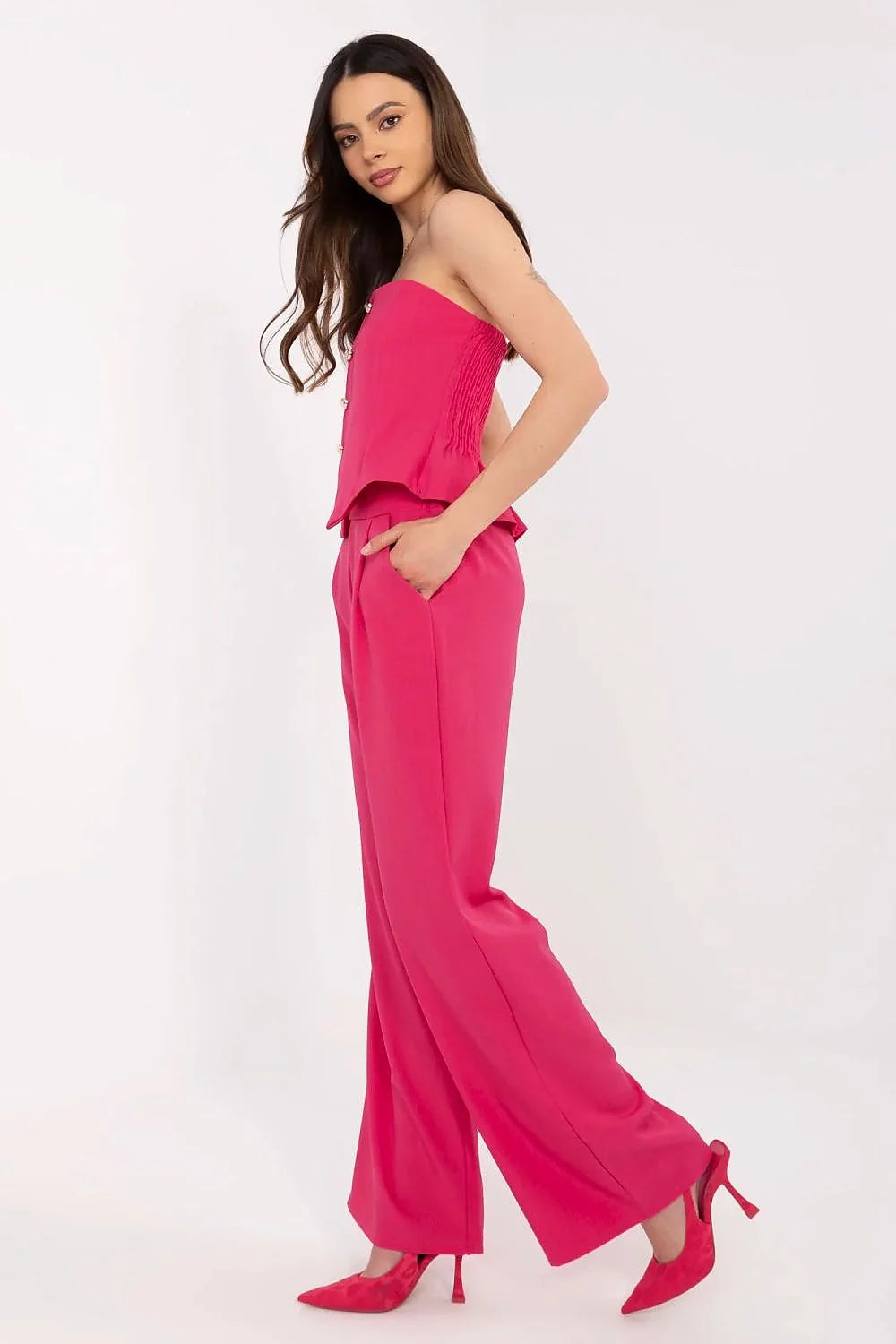 Ensemble féminin élégant moderne bustier pantalon couleur vif matière légère femmes occasion多种