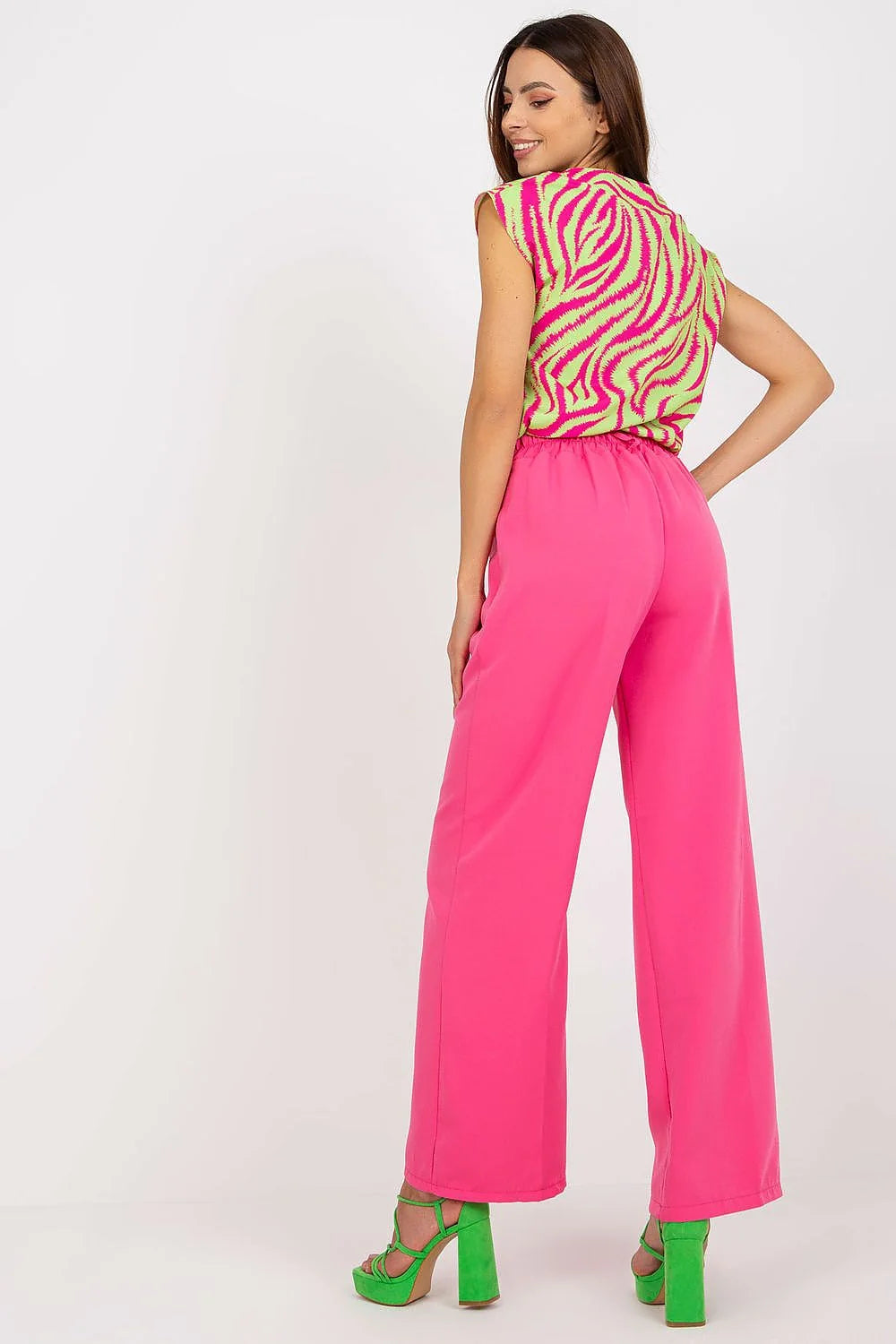 Pantalon femme Italy Moda avec chemisier imprimé floral, blanc, taille haute, élasthanne, polyester, occasion estivale, style chic, coupe évasée