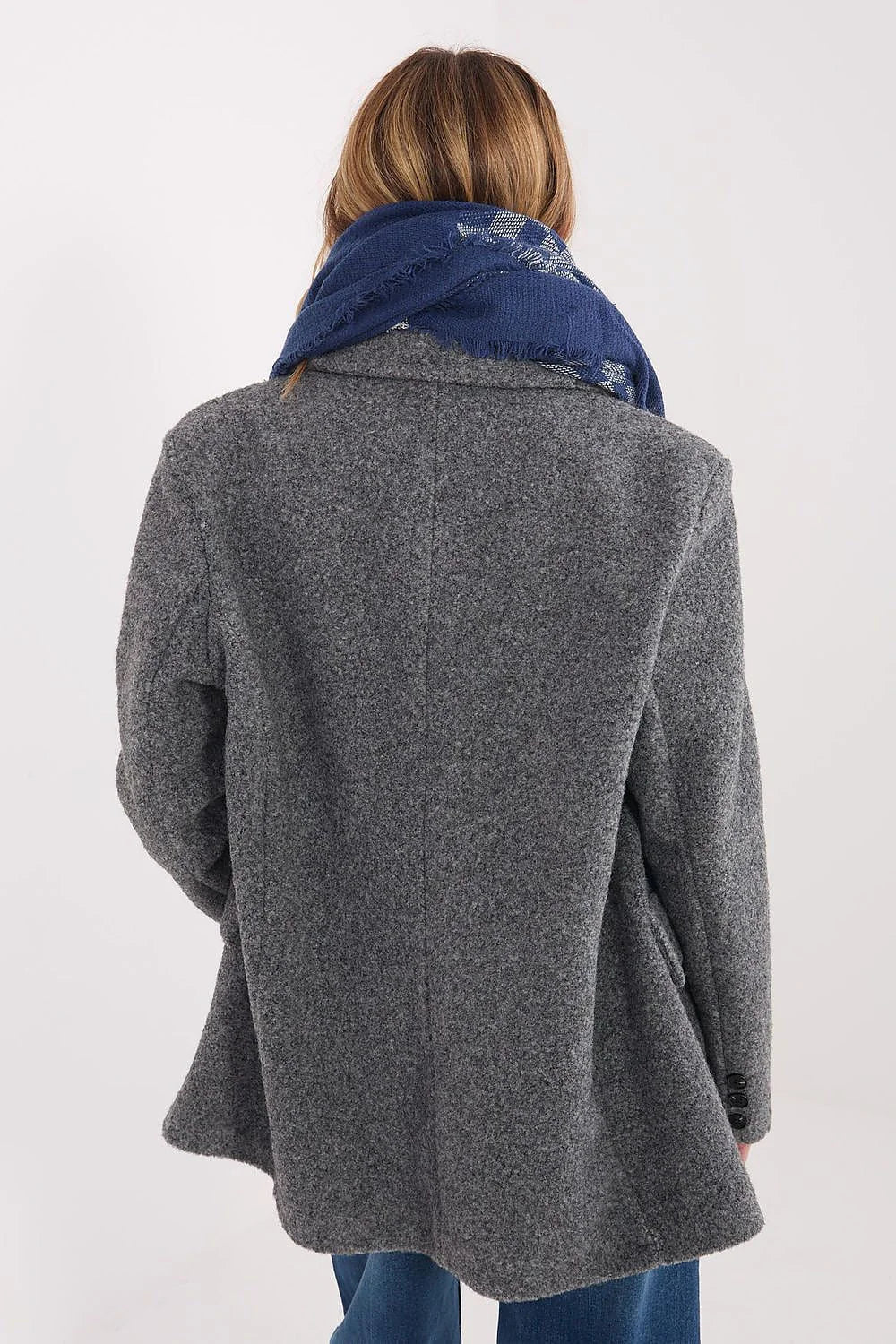 écharpe châle oversize carré carreaux indigo écru viscose laine doux épais texturé franges ample chaud élégant chic hivernal