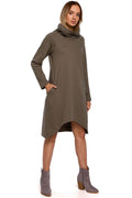 Robe pull en maille coton kaki élégante et confortable manches longues pour femmes modernes décontractées