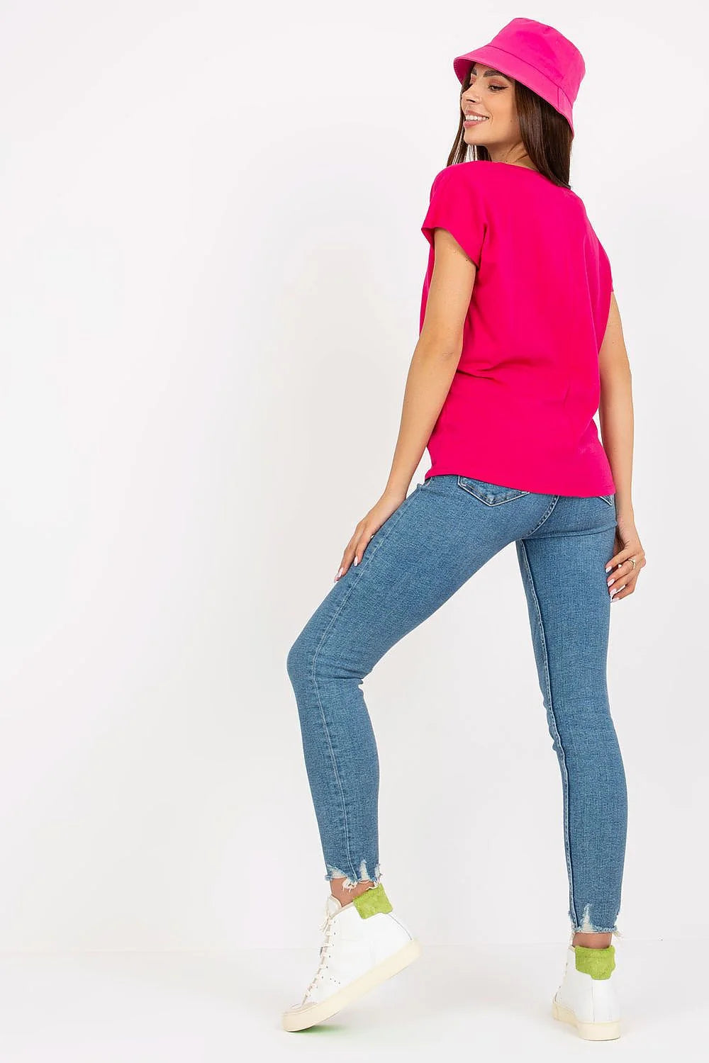 T-shirt femme décontracté couleur marron terre V-neck coton élasthanne loose quotidien