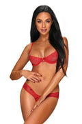 Ensemble lingerie dentelle rouge sexy romantique avec soutien-gorge balconnet et culotte taille basse femmes