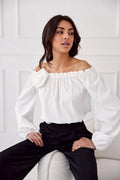 Chemisier Roco Fashion élégant en satin blanc manches longues col espagnol rose décoration femmes