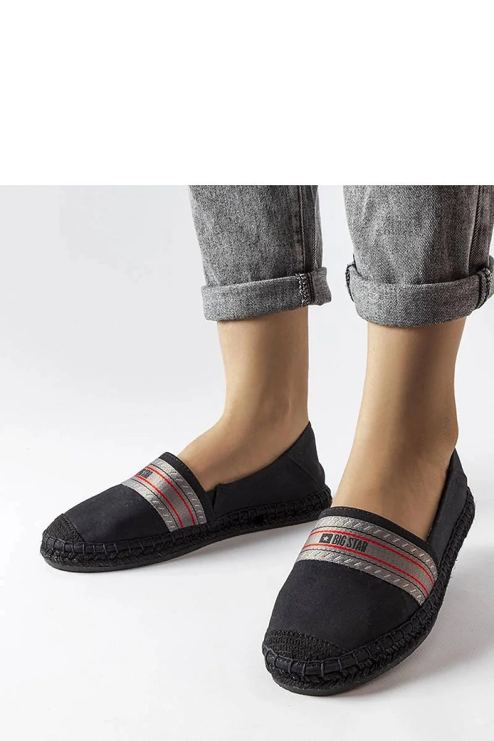 Espadrille Solea femme été 2023 style casual noir bandes grises rouges tissu respirant confortable marche