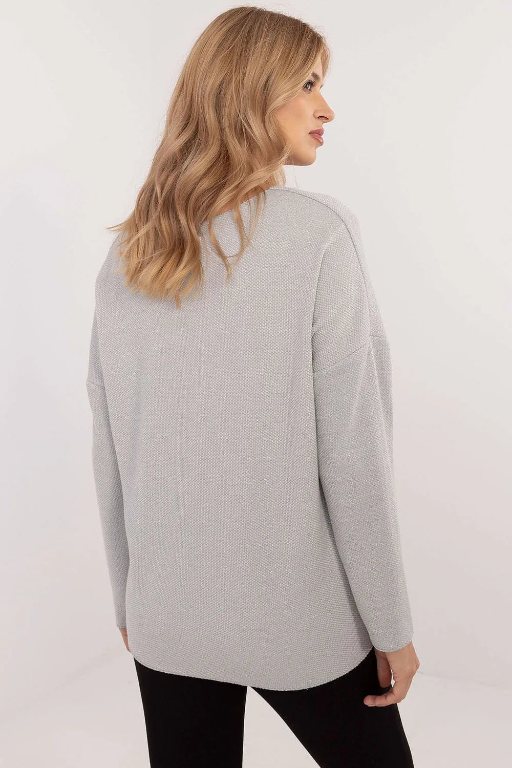 Pull femme Chandail Italy Moda design moderne matière douce couleur grise longueur standard manches longues col V élasthanne viscose
