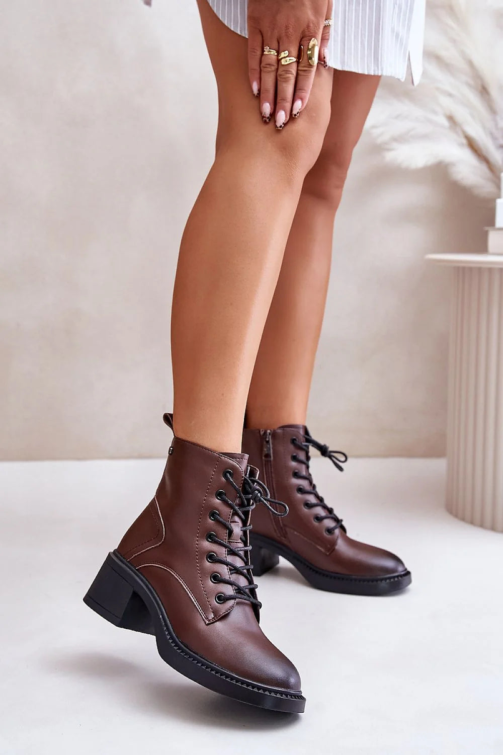 Bottines femmes Vinceza cuir synthétique marron talon carré 5cm style moderne automne hiver bottes élégantes polyvalentes occasion spéciale
