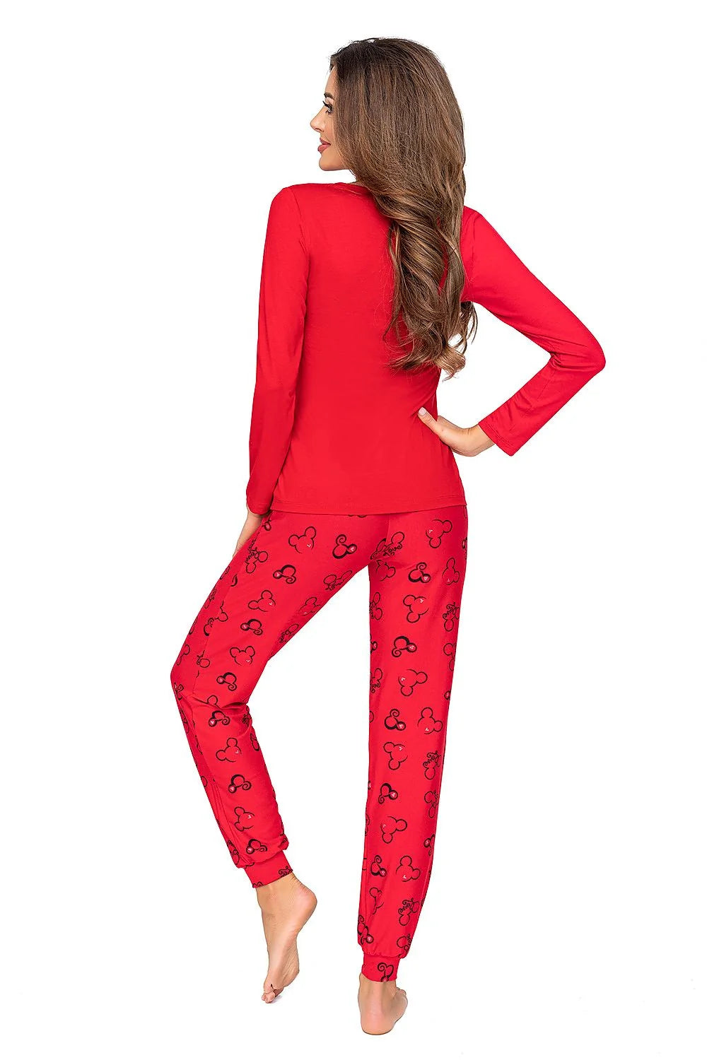 Pyjama femme deux-pièces rouge doux viscose confortable manches longues motifs graphiques élégant maison nuit