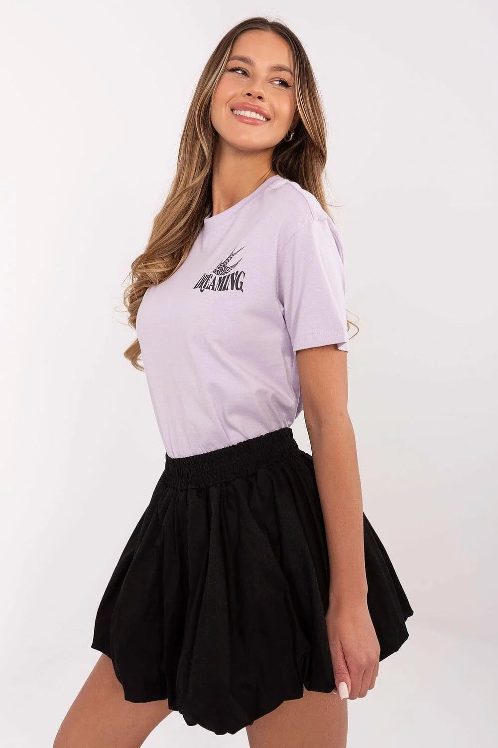 T-shirt femme décontracté couleur lilas imprimé graphique coton doux manches courtes col rond coupe classique