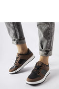 Baskets Jacqueline pour femme style urbain moderne confortable marron et noir cuir synthétique lacets noirs