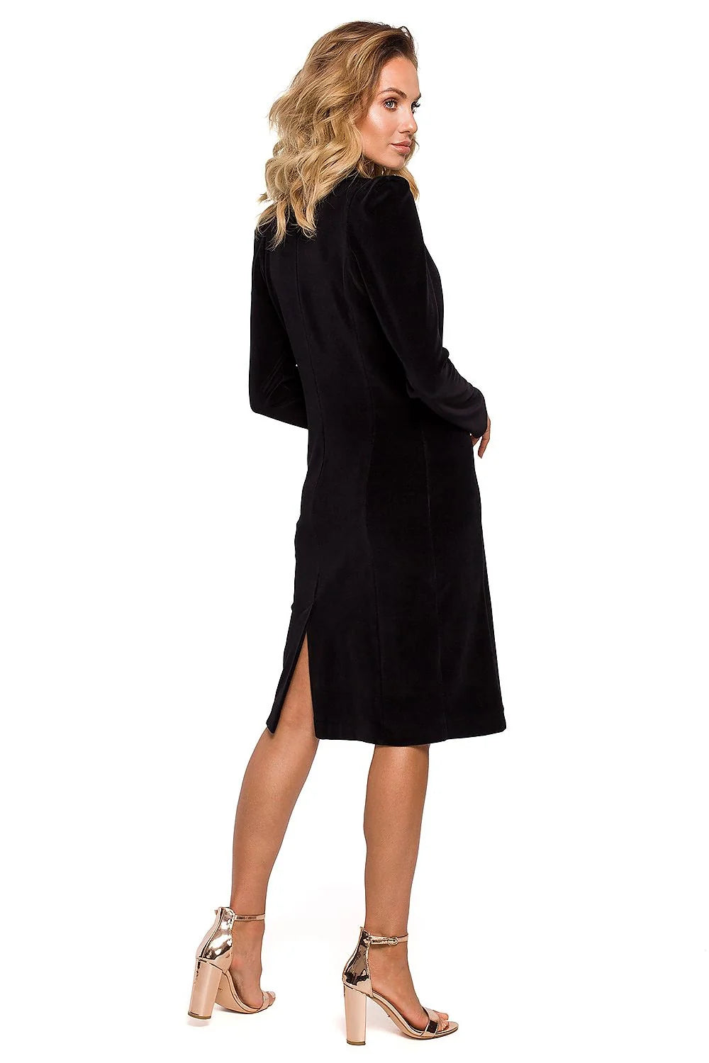 Veste en velours noir chic avec boutons dorés col à revers manches longues pour femmes élégantes