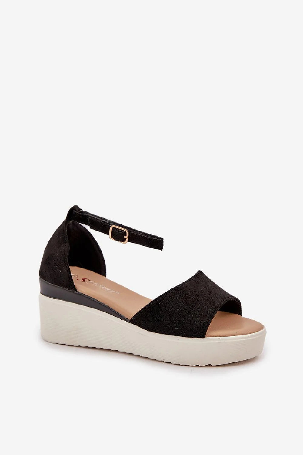 Sandales compensées en suédine éco cuir artificiel semelle beige talon 7 cm style élégant ajustable femme