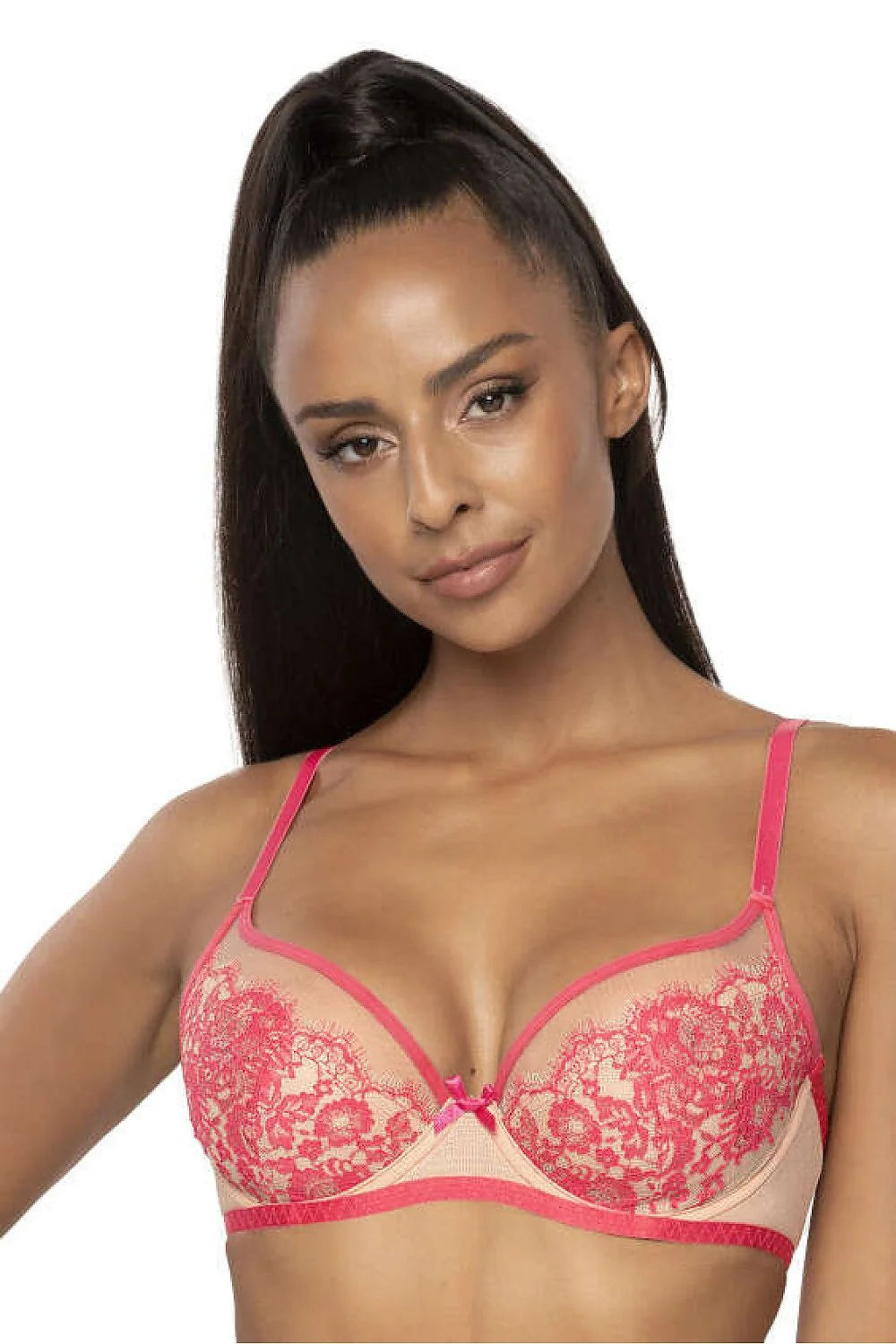 Soutien-gorge élégant en dentelle rose nude adaptable femmes polyamide elastane doux confort