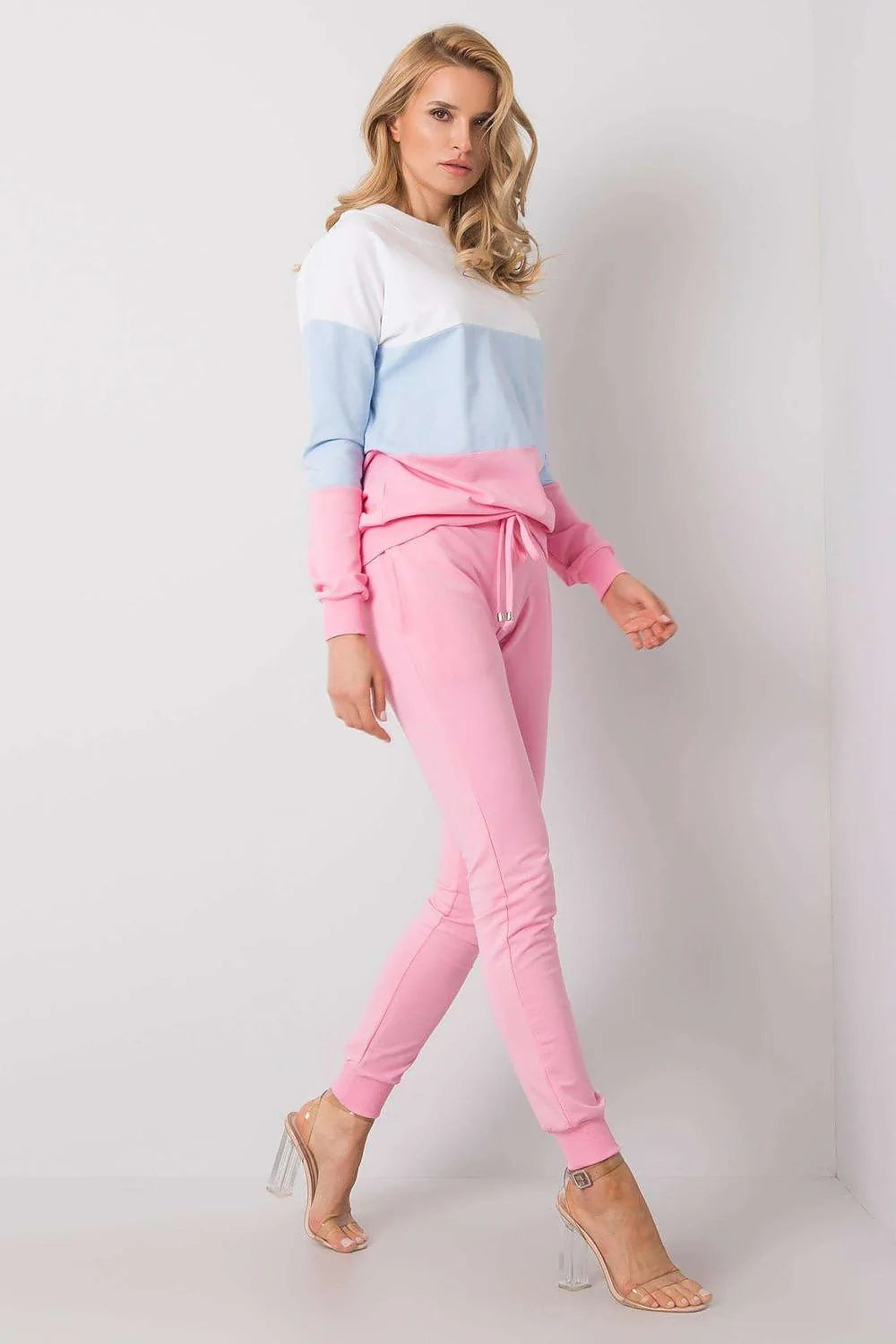 Ensemble de loungewear femme deux pièces sweat-shirt manches longues pantalon jogging élastique rose blanc bleu