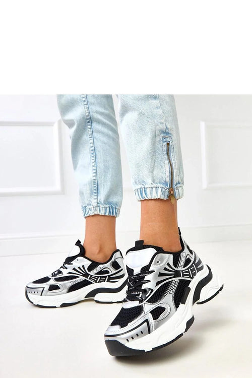 baskets plateforme femme chunky mesh noir respirant empiècements synthétiques métallisé argent lacets languette arrière semelle caoutchouc blanc amorti