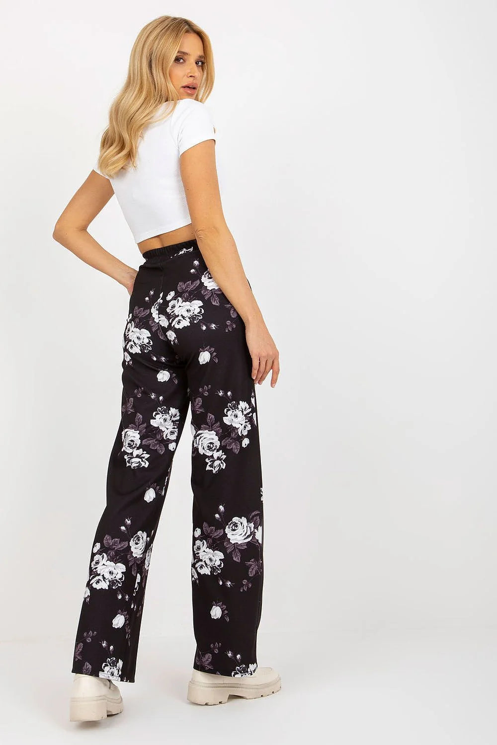Ensemble femme crop top pantalon large motif floral coton élasthanne polyester taille haute occasion chic
