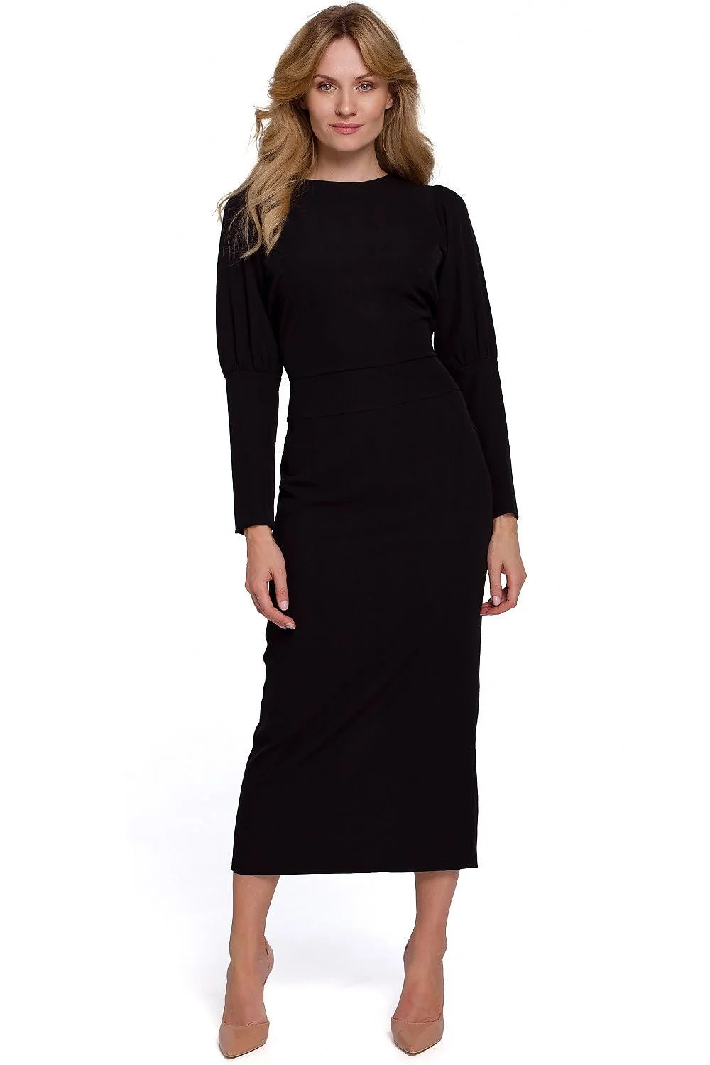 Robe midi polyester élégante violet vif manches longues ajustée classique style intemporel femmes