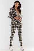 Ensemble femme blazer et pantalon à carreaux taille haute coupe ajustée style élégant Polyester Viscose