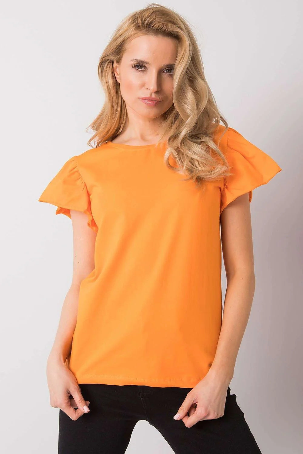 Chemisier Fancy à manches courtes en volant couleur jaune clair en coton 95% lycra 5% pour femme occasionnels et décontracté