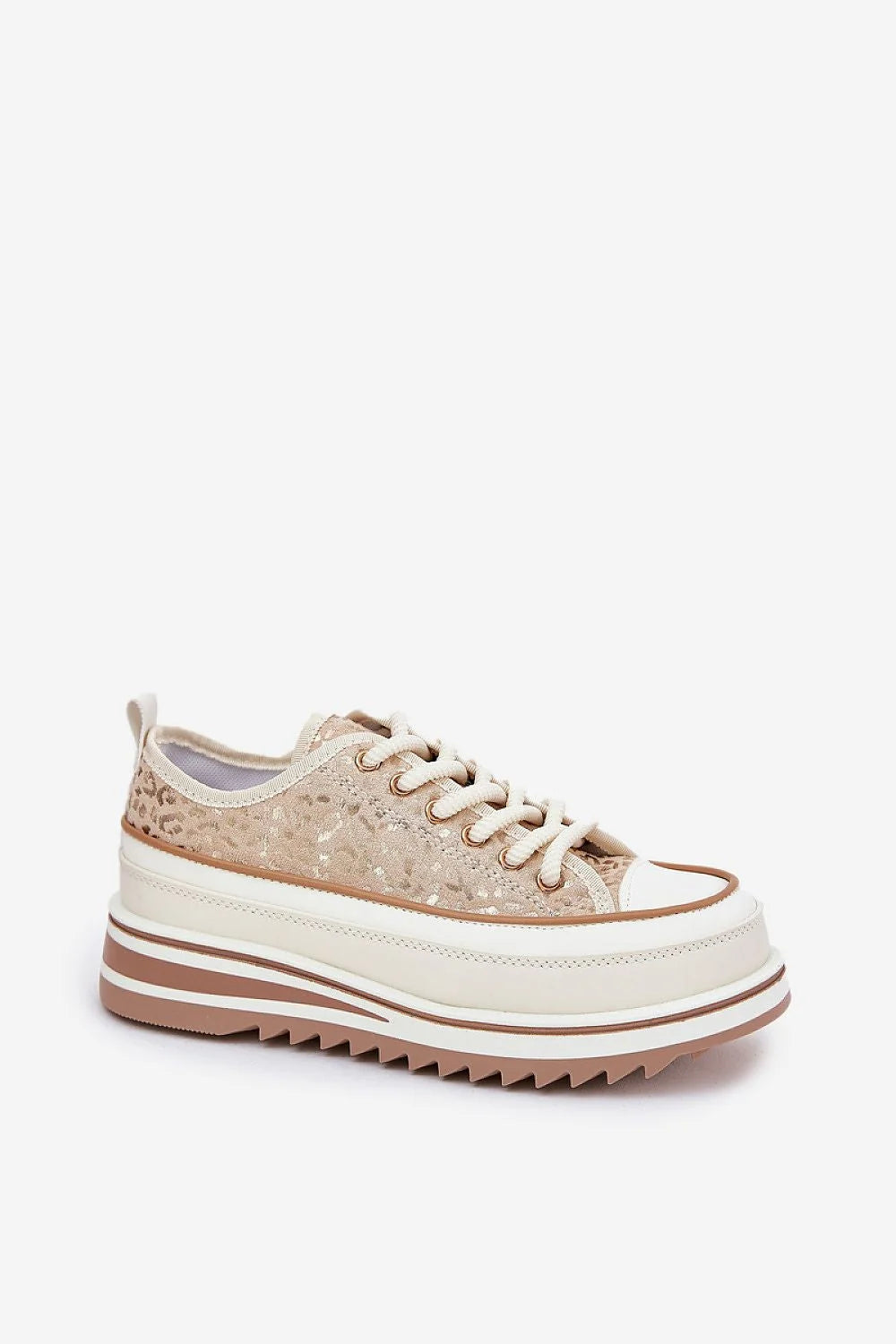 Baskets féminines modernes plateforme épaisse textile floral lacets épais semelle crème marron talonnette cuir synthétique robe soirée tenue quotidienne