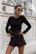 chemisier MONNA noir viscose élasthanne extensible doux respirant fluide manches longues encolure ronde coupe ajustée élégante