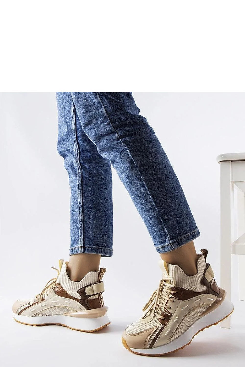 Chaussures de sport Solea femmes style moderne montantes beige marron mesh cuir synthétique ventilation semelle crantée lacets élastique
