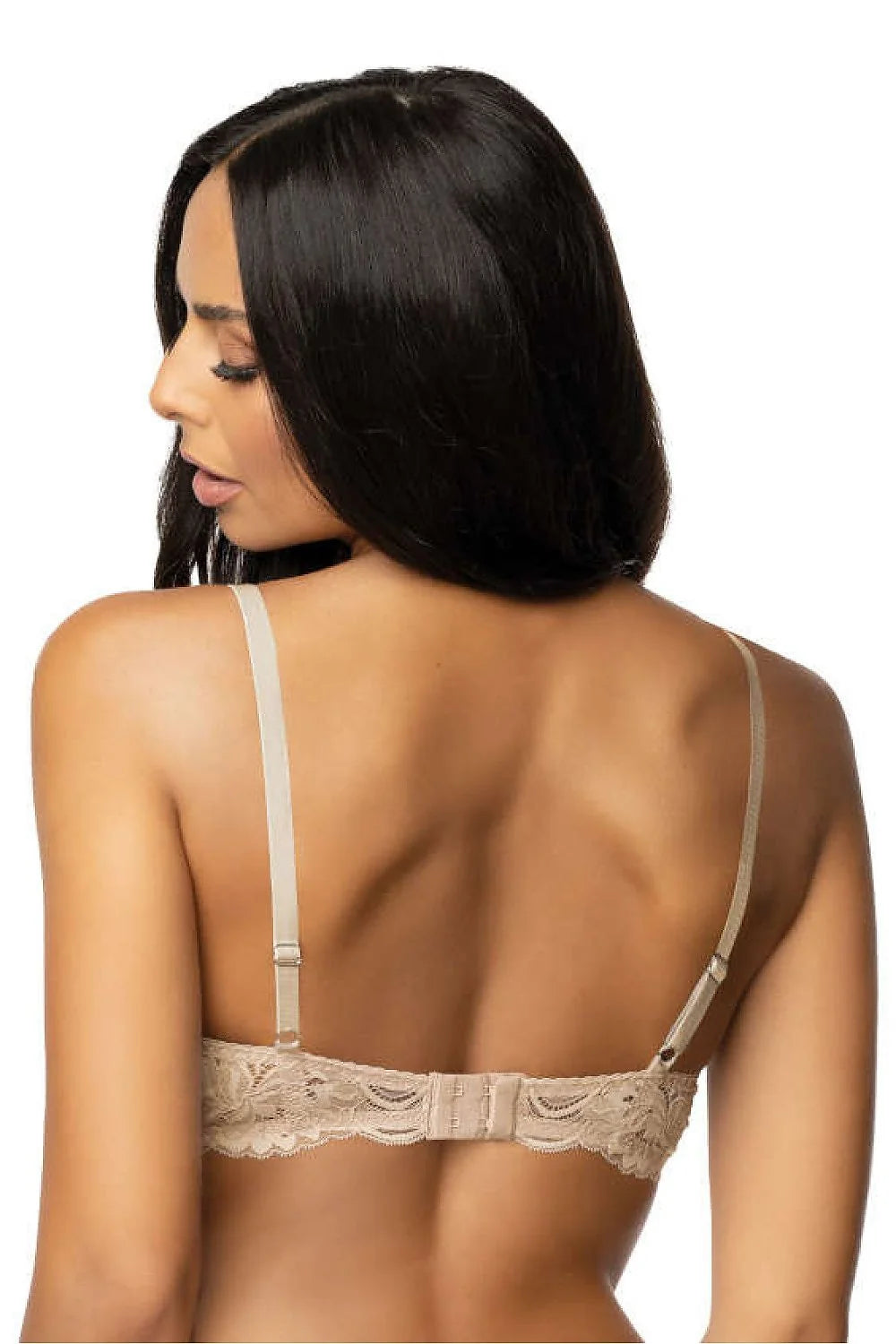 soutiengorge balconnet armatures coques moulées dentelle brodée bords festonnés beige nude rembourrés bonnets galbe maintien bretelles réglables