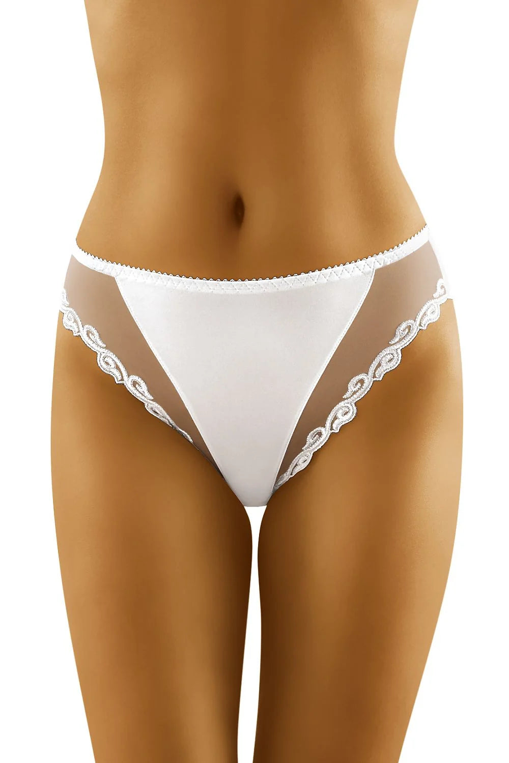 Culotte bikini blanche en dentelle et tulle élégante broderies florales pour confort sexy quotidien