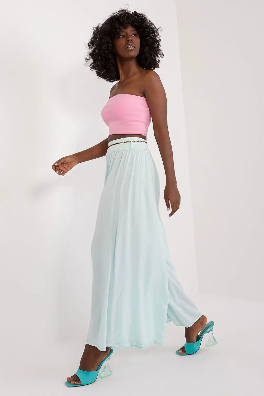 Pantalon femme Och Bella viscose taille haute jambes larges ceinture décorative à nouer style bohème chic femme