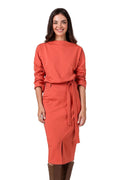 Robe de jour Be Wear deux pièces élégante couleur terracotta coton jersey coupe kimono ceinture inclus occasion semi-formelle femme