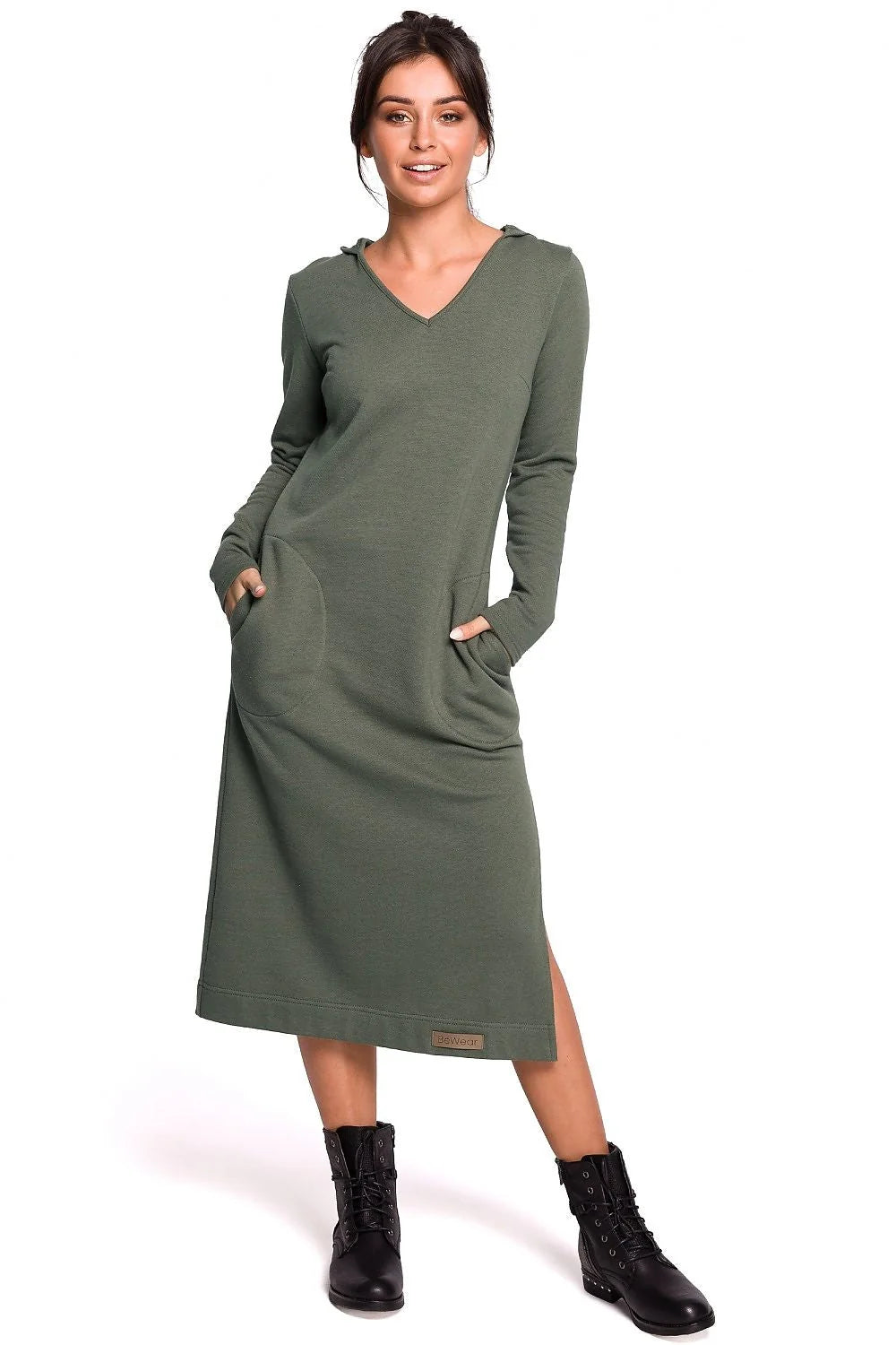 Robe longue maille coton ample élégante et confortable avec fente moderne pour femme décontractée