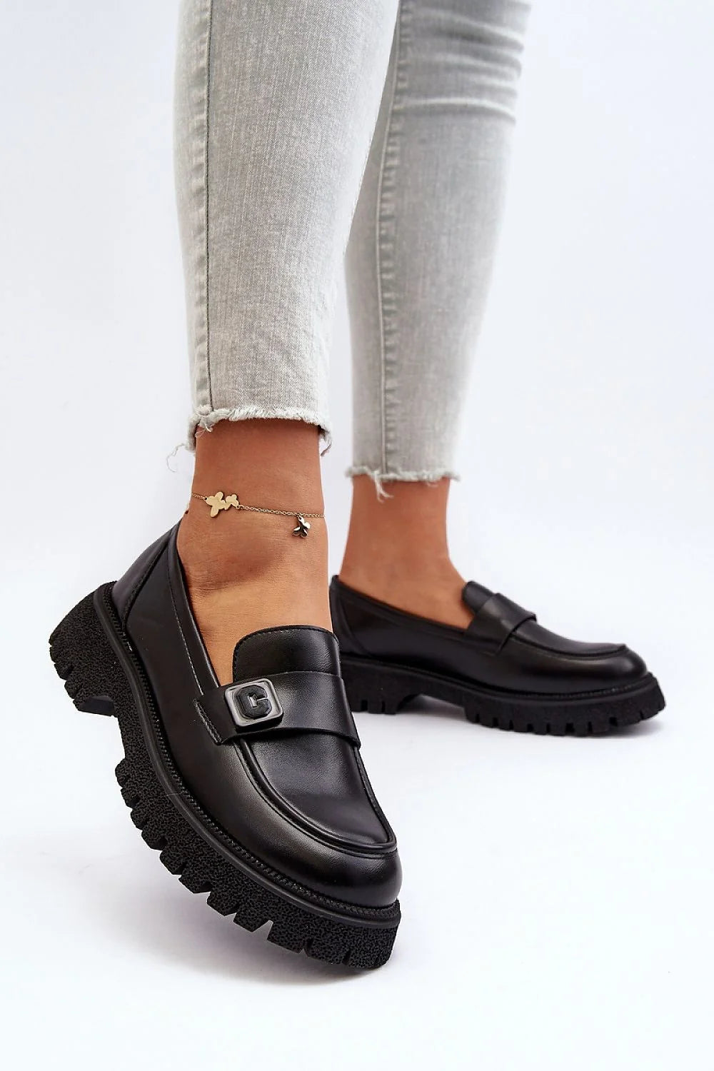 Mocassins pour femme en cuir élégants style moderne semelle crantée hauteur 5.5 cm talon 4.5 cm plateforme 2.5 cm occasion versatile
