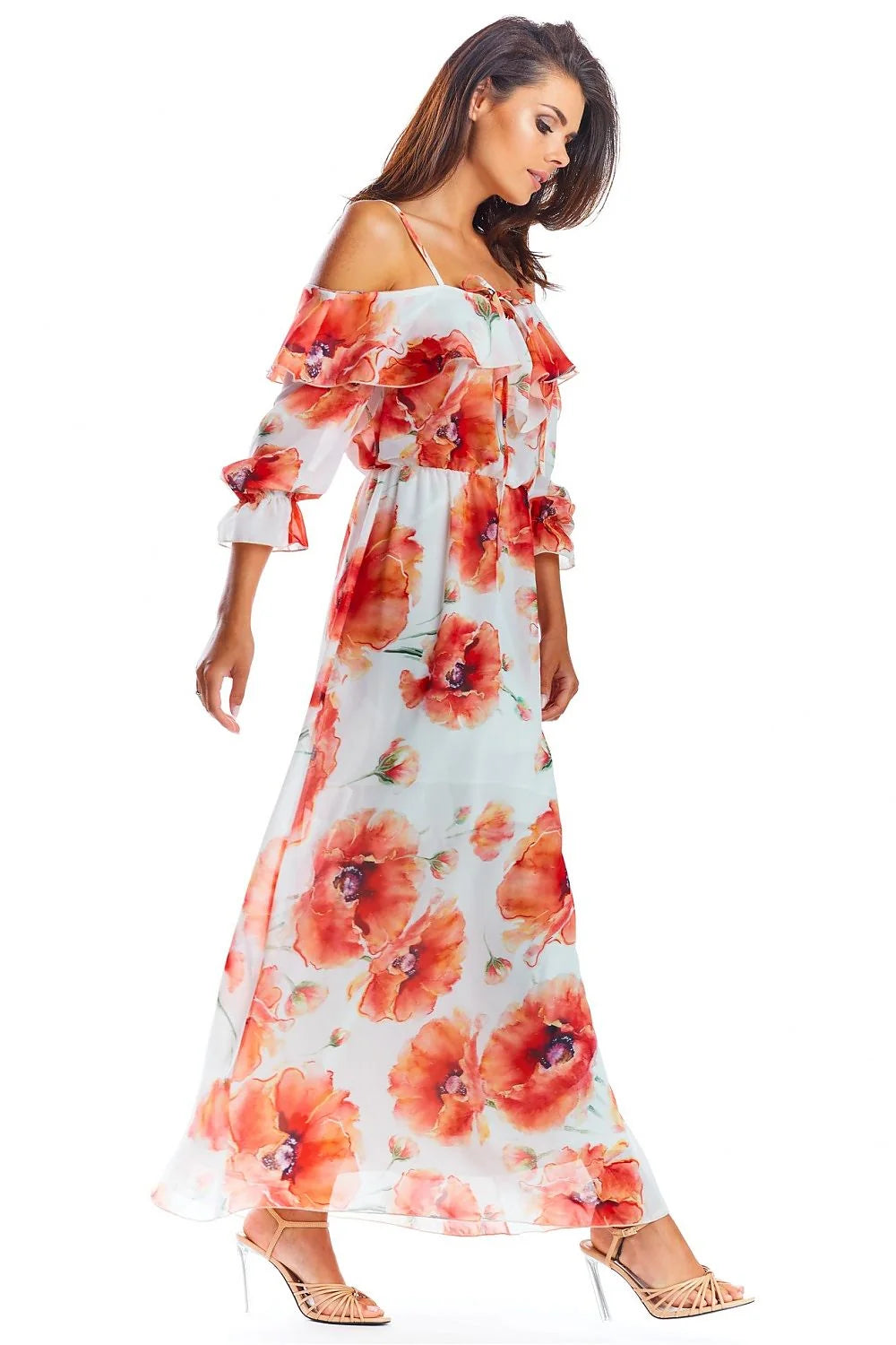 Robe longue awama jour floral off-shoulder mousseline femme style bohème chic romantique occasion décontractée semi-formelle