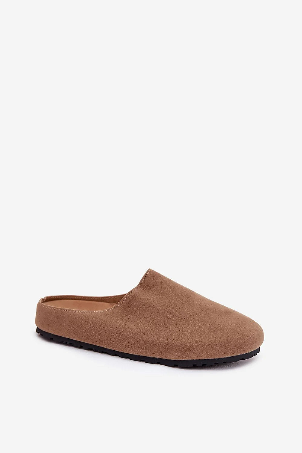mules femme slipon suédine écologique taupe daim synthétique bout rond dos ouvert semelle épaisse crantée antidérapante intérieure profilée confort minimaliste