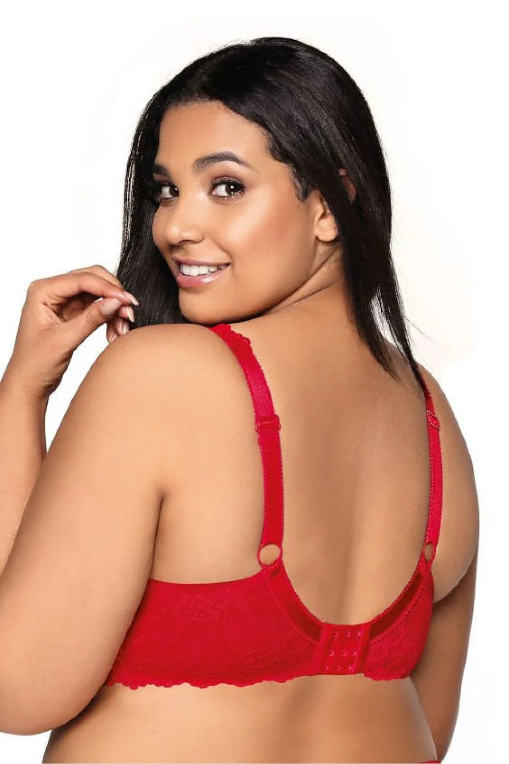 Soutien-gorge rembourré dentelle rouge floral tailles grandes maintien optimal bretelles larges fermeture dos bijou décoratif