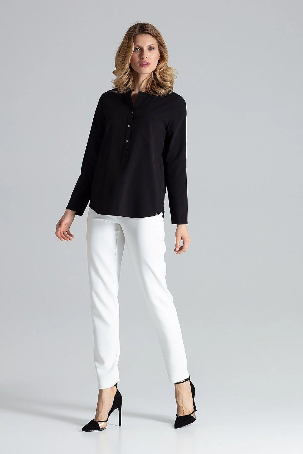 Chemisier Figl élégant imprimé animal végétal couleurs naturelles manches longues col droit femme polyester élasthanne