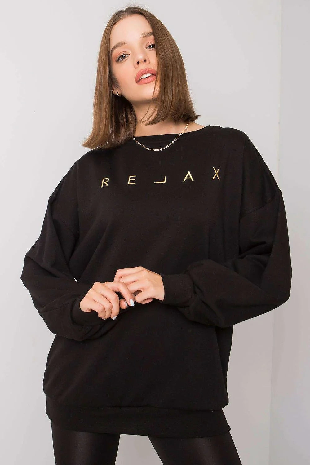 Sweatshirt en coton polyester oversize beige matelassé décontracté avec inscription dorée pour femmes modernes