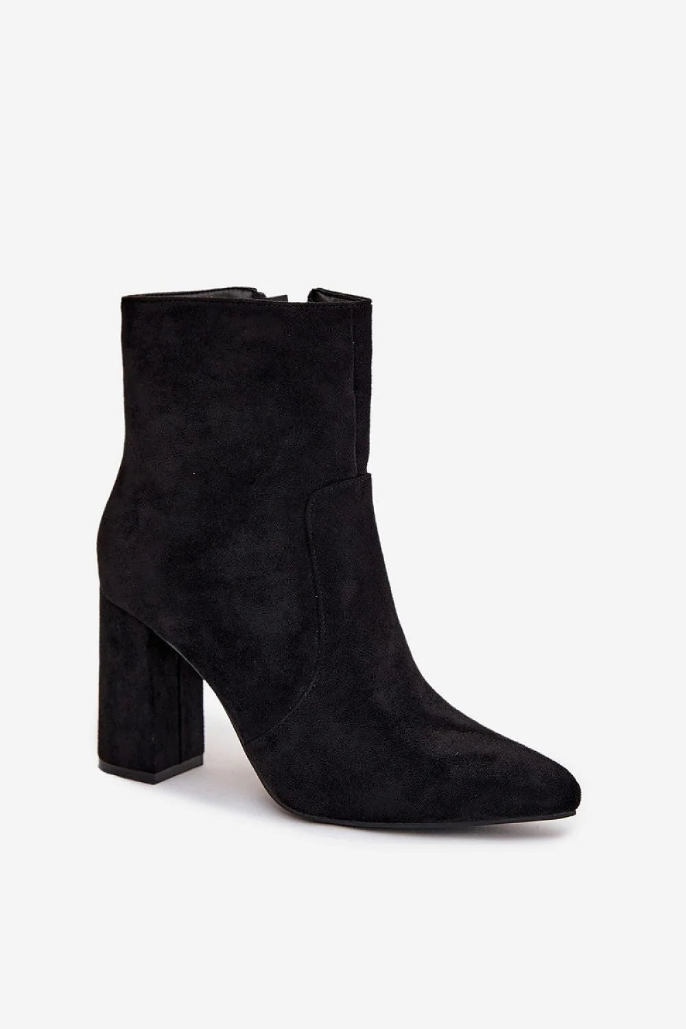bottines femme suédine noire cheville montante bout pointu talon bloc stable doublure chaude zippée intérieur molletonné polyvalentes élégantes habillées quotidiennes