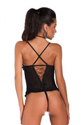 Corps doux pour femme noir sans armature effet mini-volants dos lacé élasthanne polyamide polyester